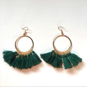 Boho Green Tassel Gold Target Earrings Trendy NWOT